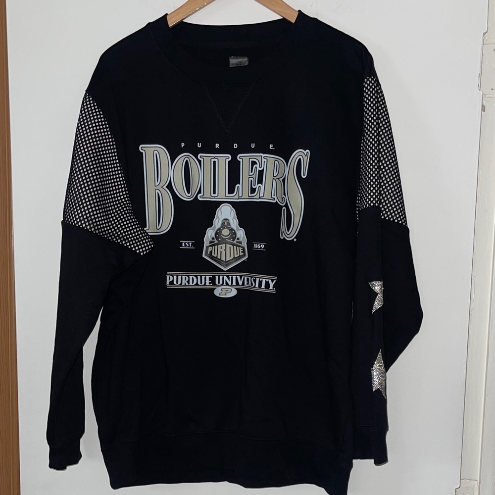 Game Day couture Purdue Boilermaker black rhinestone bling sweatshirt large
